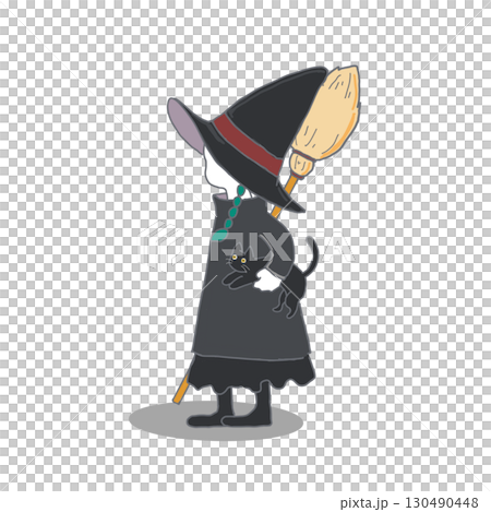 Illustration of a girl wearing a witch costume for Halloween Illustration of a girl wearing a witch costume for Halloween 130490448