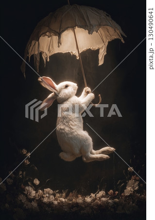 Graceful Rabbit with a Vintage Parasol 130490641