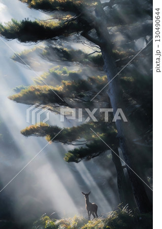 Graceful Deer in a Sunlit Forest 130490644