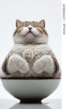 Content Cat Resting Peacefully in a Bowl 130490645