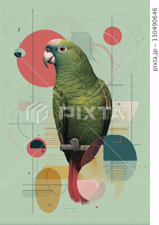 Geometric Green Parrot Illustration 130490646