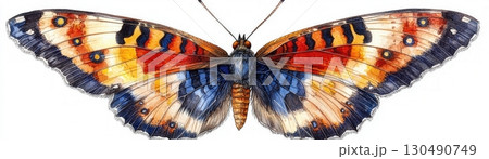 VibrantButterflywithColorfulWingsDisplayedonaWhiteBackgroundforArtisticUse 130490749