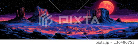StunningDesertLandscapeUnderaDramaticRedMoonwithStarrySkyatDusk StunningDesertLandscapeUnderaDramaticRedMoonwithStarrySkyatDusk 130490753