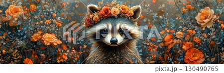 CharmingRaccoonSurroundedbyColorfulFlowersandaFloralCrowninaDreamyLandscape CharmingRaccoonSurroundedbyColorfulFlowersandaFloralCrowninaDreamyLandscape 130490765