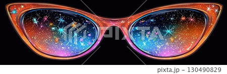 ColorfulCatEyeGlasseswithGalaxyReflectionAgainstaBlackBackground 130490829