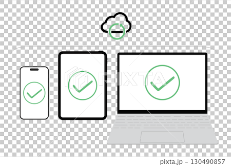 Cloud synchronization and multiple device management illustration set (smartphone, tablet, PC) Cloud synchronization and multiple device management illustration set (smartphone, tablet, PC) 130490857