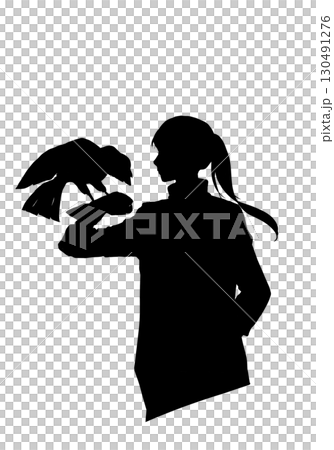Silhouette illustration of a female falconer Silhouette illustration of a female falconer 130491276
