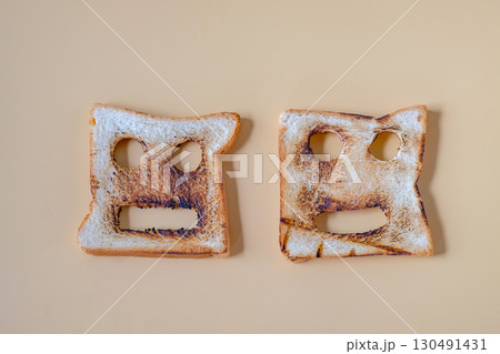 Slices of freshly toasted bread on color background. Slices of freshly toasted bread on color background. 130491431