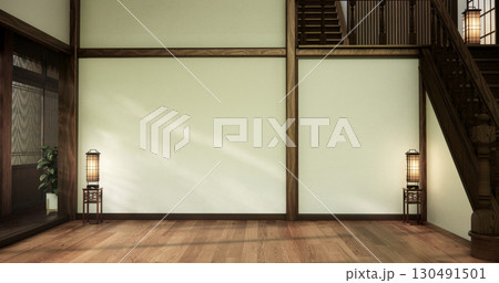 Architecture and interior concept Empty room and wood panels wall background 3D illustration rendering 130491501