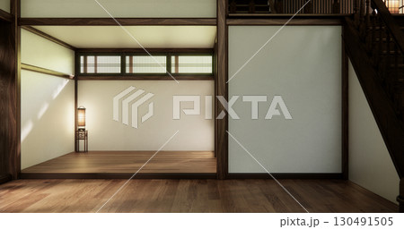 Architecture and interior concept Empty room and wood panels wall background 3D illustration rendering 130491505