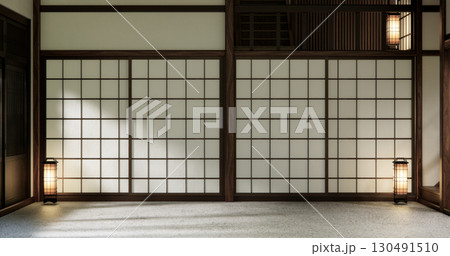 Mock up interior concept Empty room wood docoration wall on granite floor. 3D illustration rendering Mock up interior concept Empty room wood docoration wall on granite floor. 3D illustration rendering 130491510
