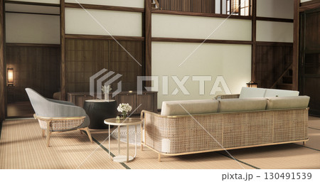 The Western style room is a Japanese room with a small sofa in the living room in an old traditional Japanese style. 3d rendering 130491539