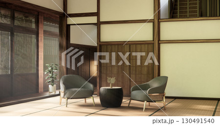 The Western style room is a Japanese room with a small sofa in the living room in an old traditional Japanese style. 3d rendering 130491540