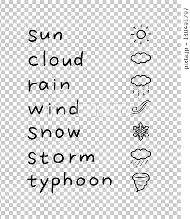 シンプルな天気の手書き文字セット シンプルな天気の手書き文字セット 130491797