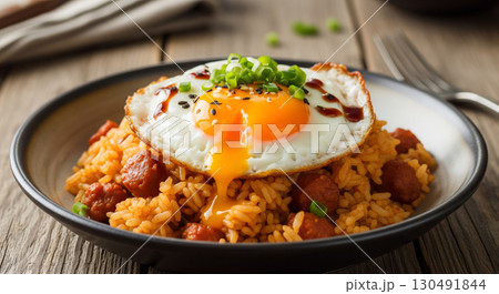 Fried Rice with Sausage and Sunny Side Egg 130491844