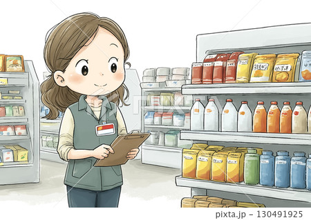 商品補充作業をしている女性スタッフ 商品補充作業をしている女性スタッフ 130491925