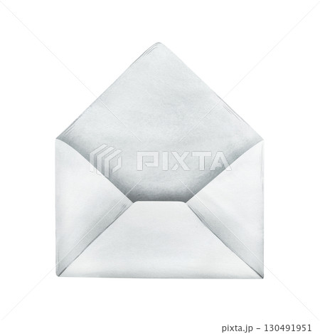 Hand-painted watercolor illustration of white envelope isolated on transparent background, elegant festive element perfect for Christmas invitations, holiday cards and seasonal decorative design. 130491951