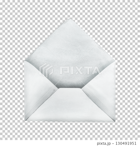 Hand-painted watercolor illustration of white envelope isolated on transparent background, elegant festive element perfect for Christmas invitations, holiday cards and seasonal decorative design. 130491951
