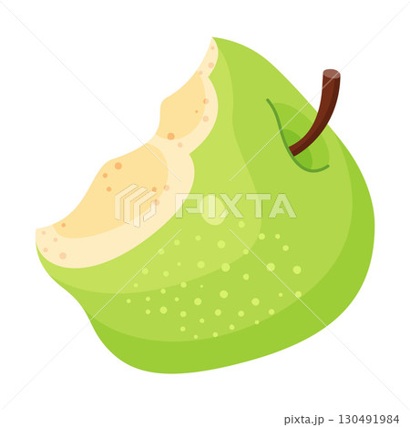 Fresh green bitten apple, fresh garden fruit. flat style, isolated Fresh green bitten apple, fresh garden fruit. flat style, isolated 130491984