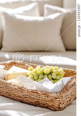 Cheese and grape platter 130491987