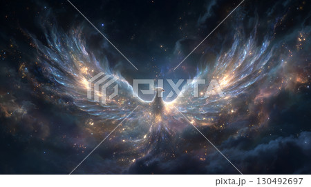 幻想的な銀河と光に包まれた鳳凰 1 130492697