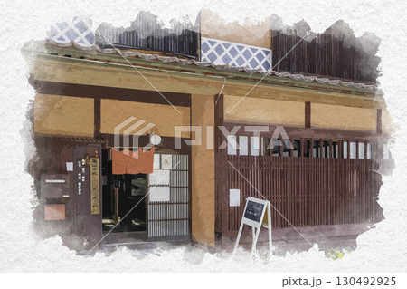 水彩画風　吹屋の町並み　高梁市成羽地域局吹屋連絡所　岡山県高梁市 130492925
