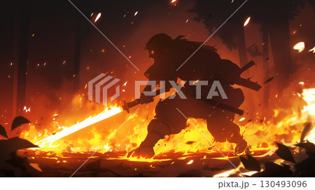 戦闘中の侍 130493096