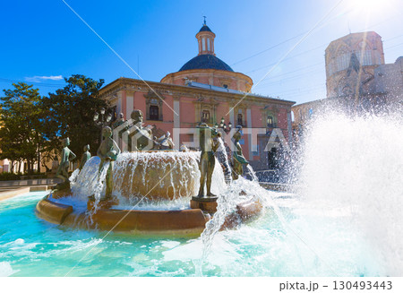 Valencia Neptuno fountain in Plaza de la virgen square Spain 130493443
