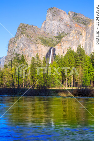 Yosemite Bridalveil fall waterfall at National Park Yosemite Bridalveil fall waterfall at National Park 130493591