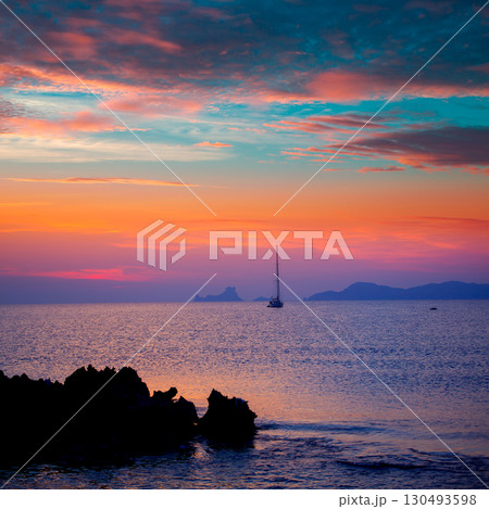 Ibiza sunset view from formentera Island 130493598