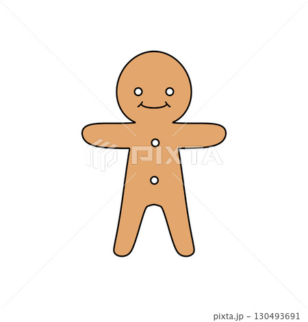 A cartoon character of a gingerbread man is smiling and standing up 130493691