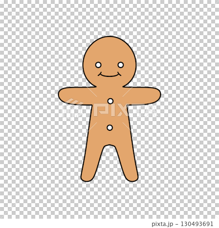 A cartoon character of a gingerbread man is smiling and standing up 130493691