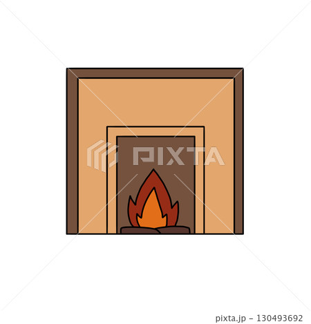 A cartoon drawing of a fireplace with a fire in it 130493692