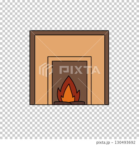 A cartoon drawing of a fireplace with a fire in it 130493692