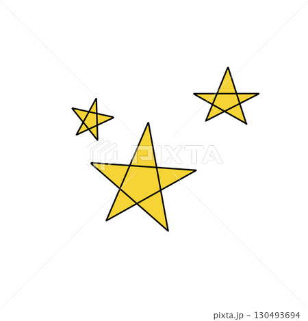Three stars are drawn in yellow on a white background 130493694