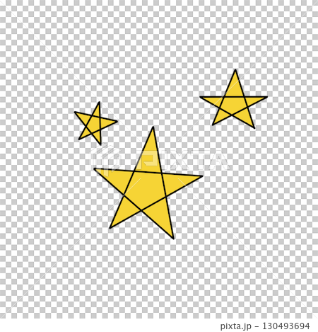 Three stars are drawn in yellow on a white background 130493694