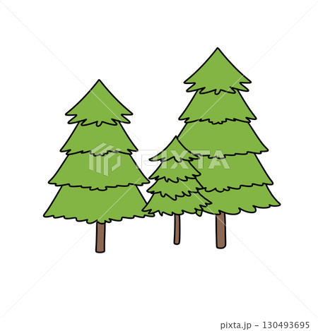Three green trees are drawn in a cartoon style 130493695