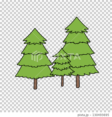 Three green trees are drawn in a cartoon style 130493695