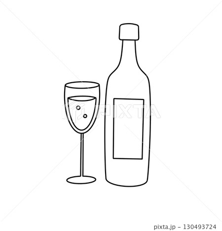A bottle of wine and a wine glass are shown 130493724