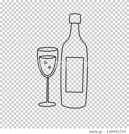 A bottle of wine and a wine glass are shown 130493724