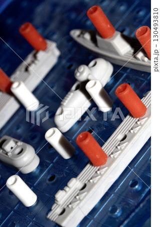 Close up of strategic battleships board game with ships and pegs 130493810