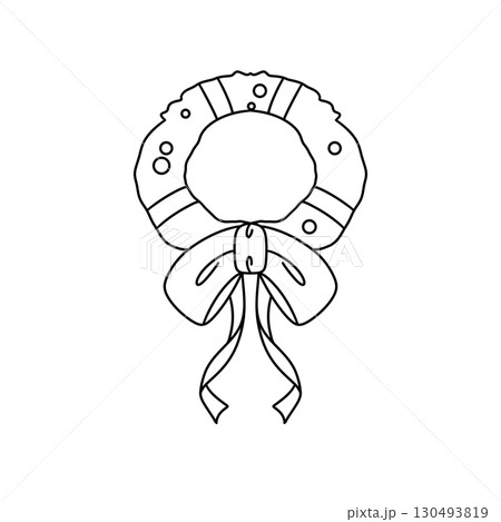 A white ribbon with a bow is drawn in black A white ribbon with a bow is drawn in black 130493819