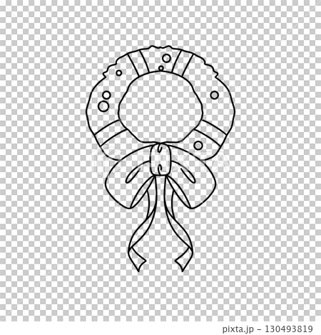 A white ribbon with a bow is drawn in black 130493819