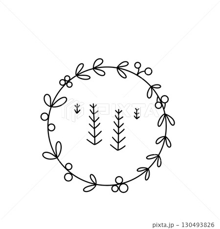 A wreath with a tree and berries in it A wreath with a tree and berries in it 130493826