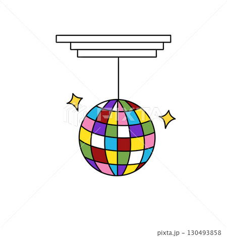 A colorful disco ball hanging from the ceiling A colorful disco ball hanging from the ceiling 130493858