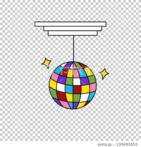 A colorful disco ball hanging from the ceiling A colorful disco ball hanging from the ceiling 130493858