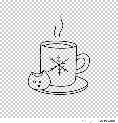 A cup of coffee with a snowflake design on it and a cookie on a plate A cup of coffee with a snowflake design on it and a cookie on a plate 130493866
