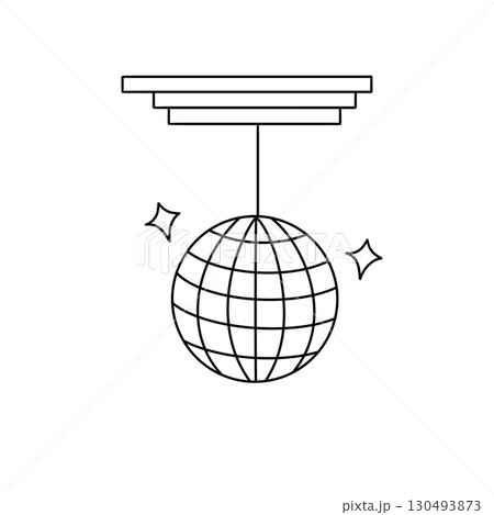 A black and white drawing of a disco ball with a globe on top A black and white drawing of a disco ball with a globe on top 130493873