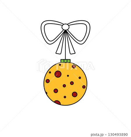 A yellow and red ornament with a bow is drawn in a coloring book A yellow and red ornament with a bow is drawn in a coloring book 130493890