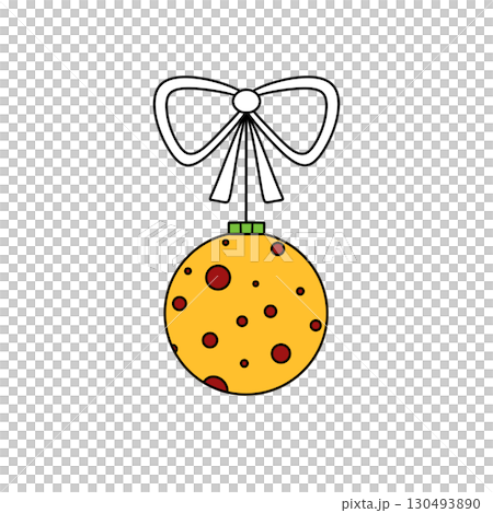 A yellow and red ornament with a bow is drawn in a coloring book A yellow and red ornament with a bow is drawn in a coloring book 130493890